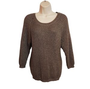 Lane Bryant Metallic Ribbed Knit Pullover Sweater Brown 14/16